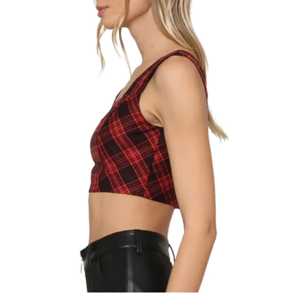 Steve Madden Orchard Crop Top in Red Plaid. Multiple sizes. Red and black - Picture 2 of 16